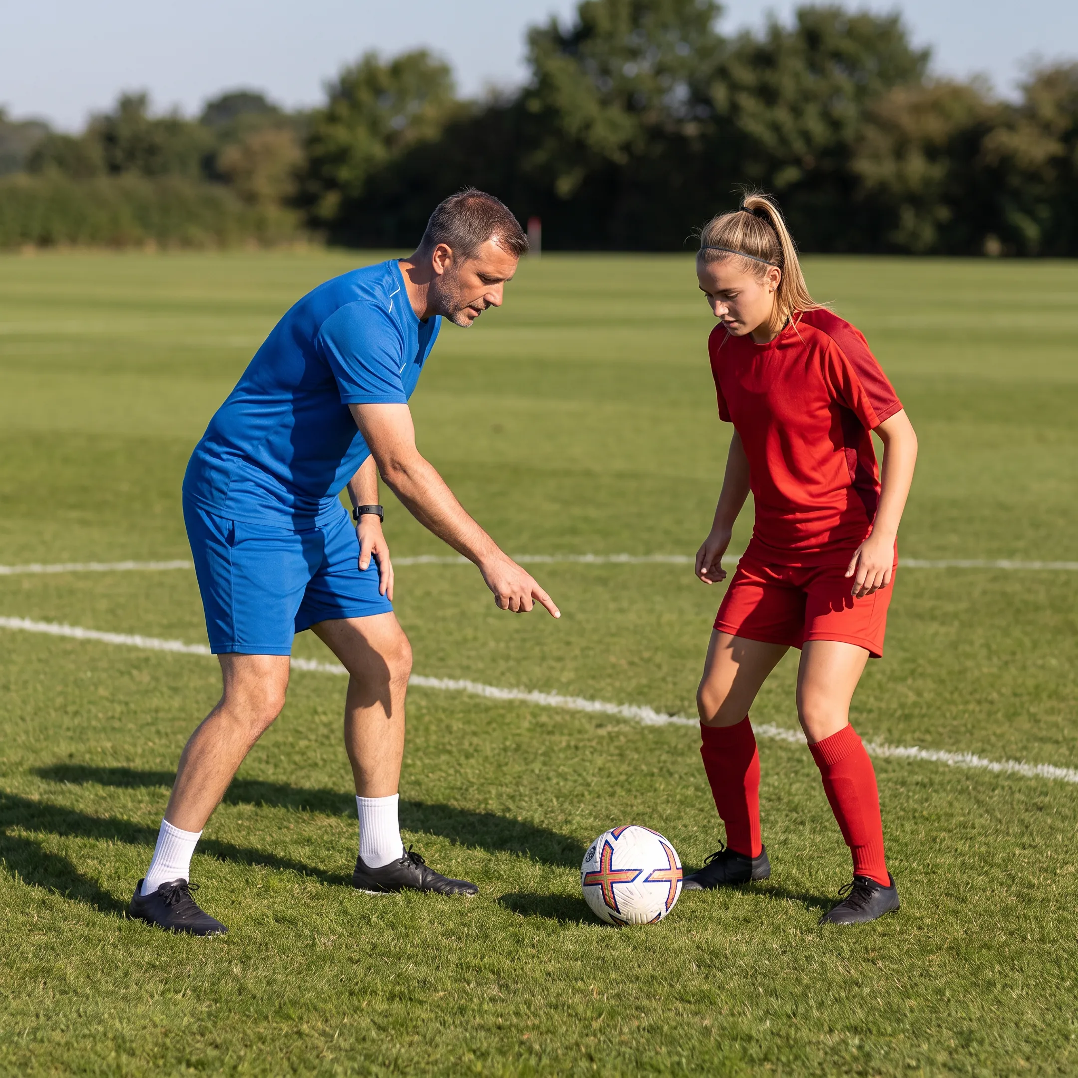 Close-up of private soccer training session focusing on tactical decision making
