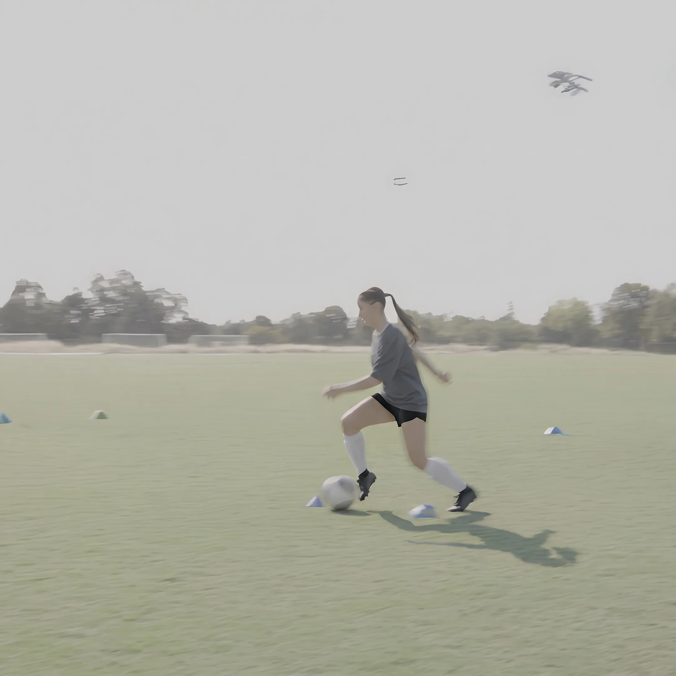 Youth soccer player training on a grass field in Cincinnati