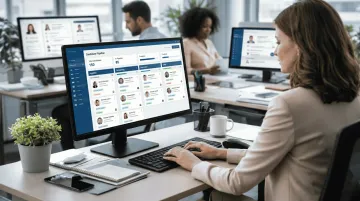 B2B SaaS sales recruiter reviewing candidate pipeline data on computer screen