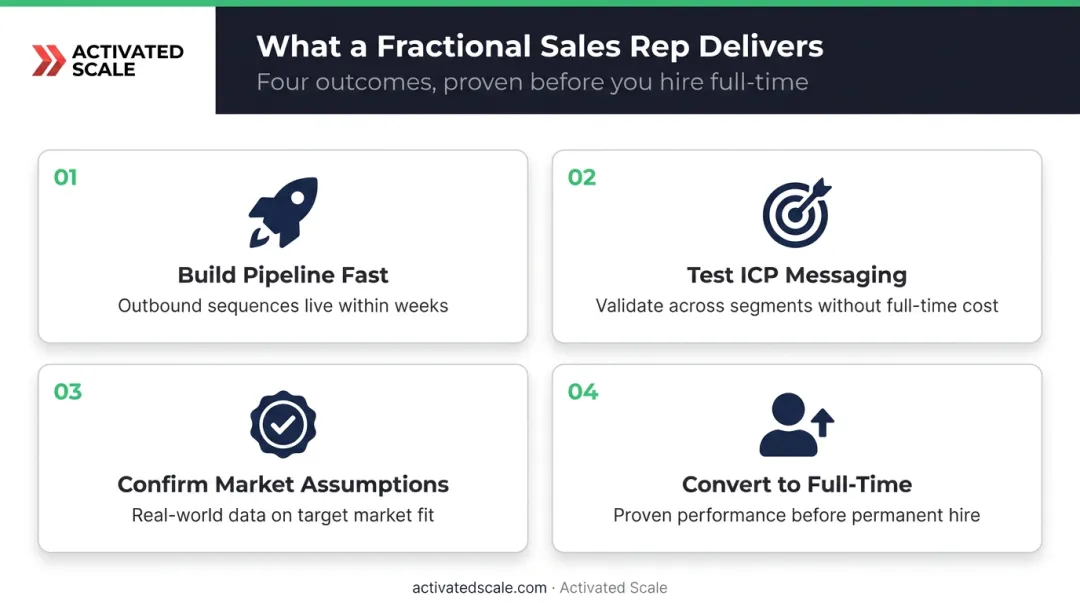 Four key benefits of fractional sales reps for early-stage startups infographic