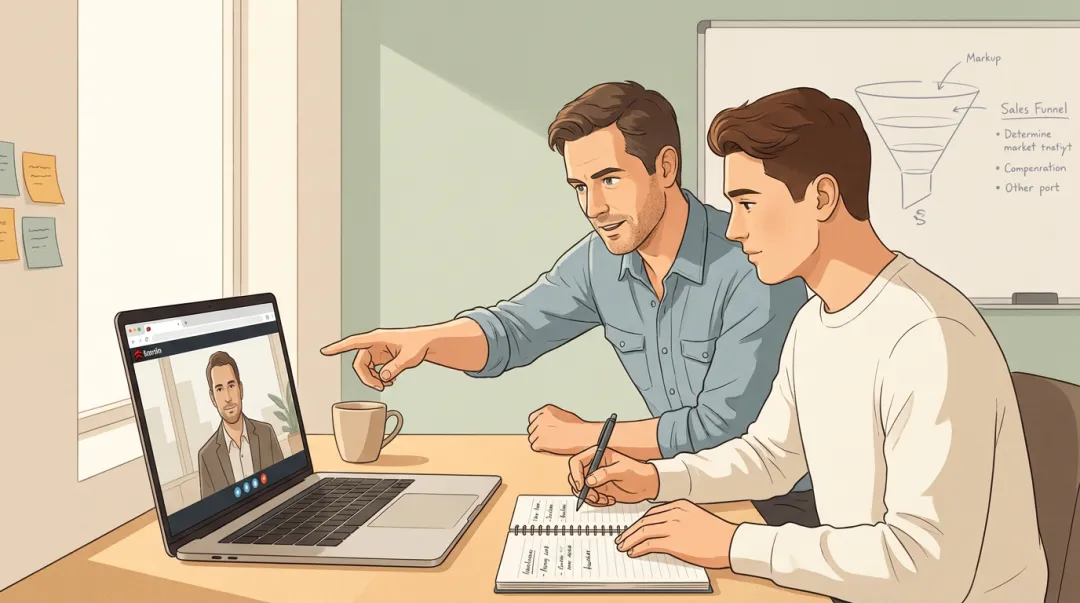 B2B SaaS founder co-selling alongside new account executive on video discovery call