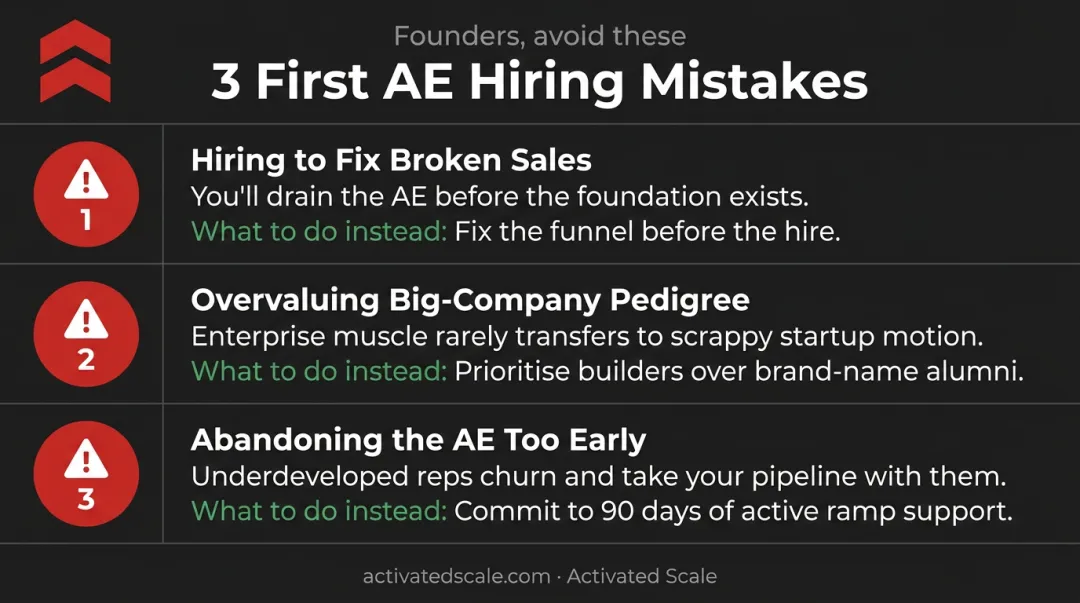 Three most common first AE hiring mistakes B2B SaaS founders make and how to avoid them