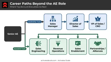 B2B sales career paths branching from AE role into leadership and specialist tracks