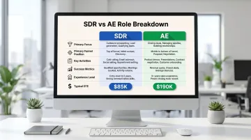 SDR versus AE role comparison chart covering funnel position KPIs and compensation