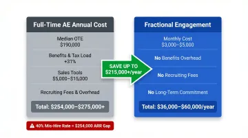 Full-time AE total cost versus fractional sales engagement cost breakdown comparison