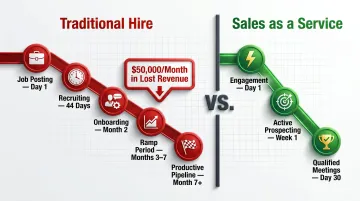 Traditional sales hiring timeline versus Sales as a Service deployment speed comparison