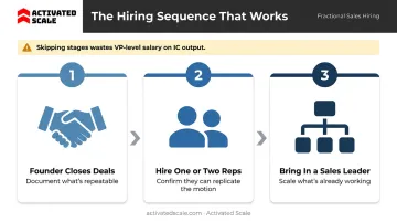Three-step startup sales hiring sequence from founder to sales leader