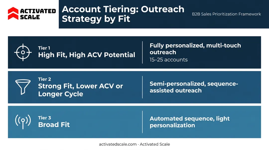 Three-tier B2B account targeting framework with outreach style comparison