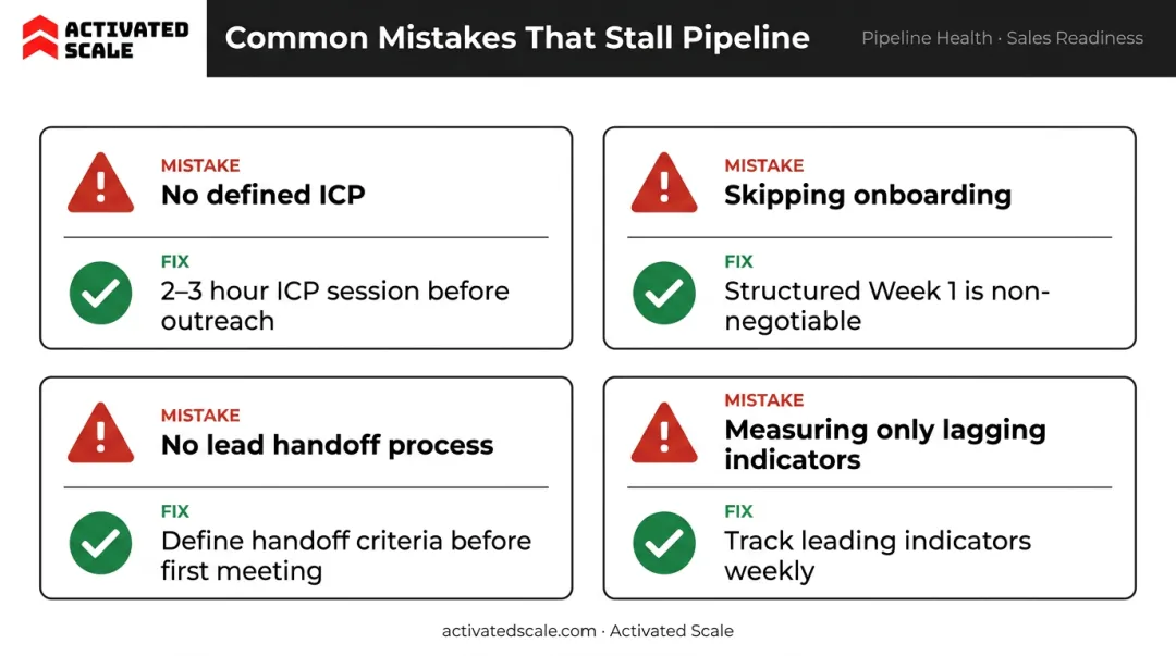 Four common fractional SDR pipeline mistakes and recommended fixes diagram