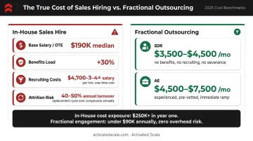 In-house sales hire total cost breakdown versus fractional outsourcing monthly cost comparison