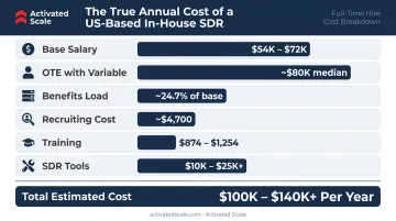 In-house SDR fully loaded annual cost breakdown by component comparison chart
