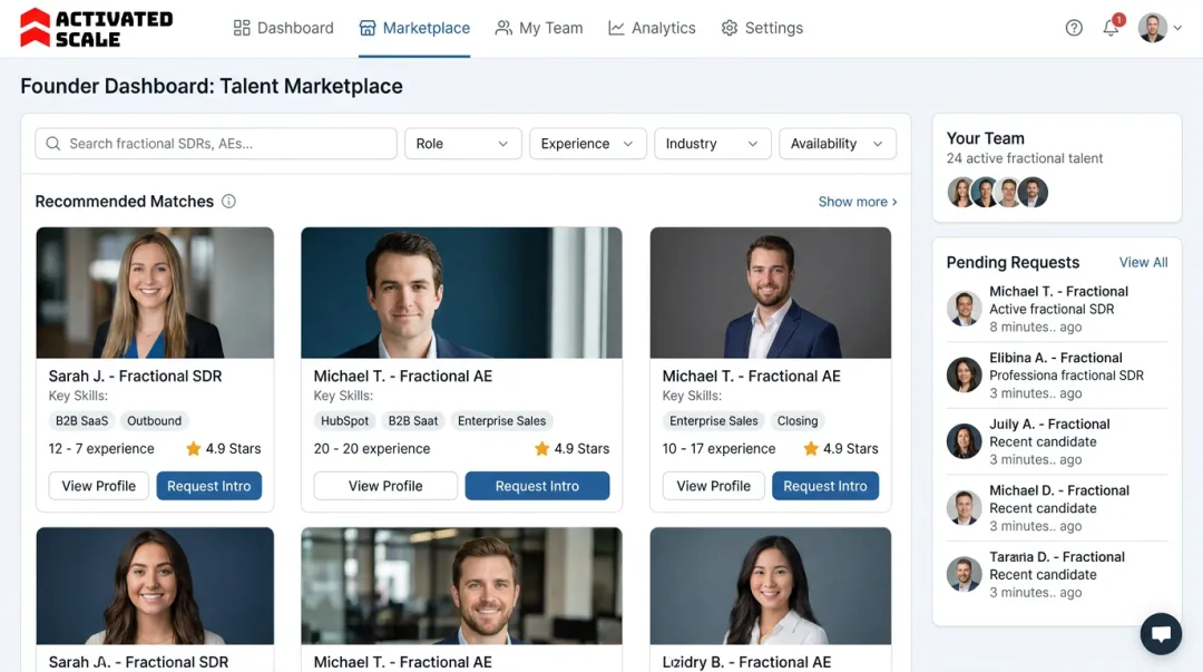Activated Scale platform connecting B2B SaaS founders with fractional sales professionals