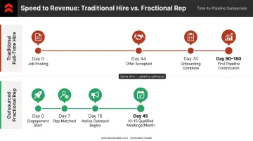 outsourced versus in-house medical sales rep timeline comparison infographic