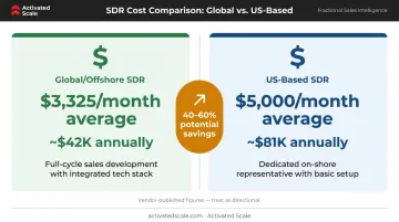Offshore versus US SDR cost comparison showing monthly and annual salary differences