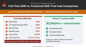 Full-time SDR total cost breakdown versus SDaaS monthly engagement cost comparison