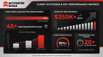Activated Scale fractional sales outcomes dashboard showing client revenue and retention metrics