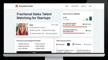 Activated Scale fractional sales platform dashboard showing startup client results and metrics
