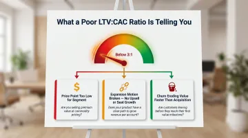 CAC to LTV ratio diagnostic framework showing three SaaS pricing failure signals