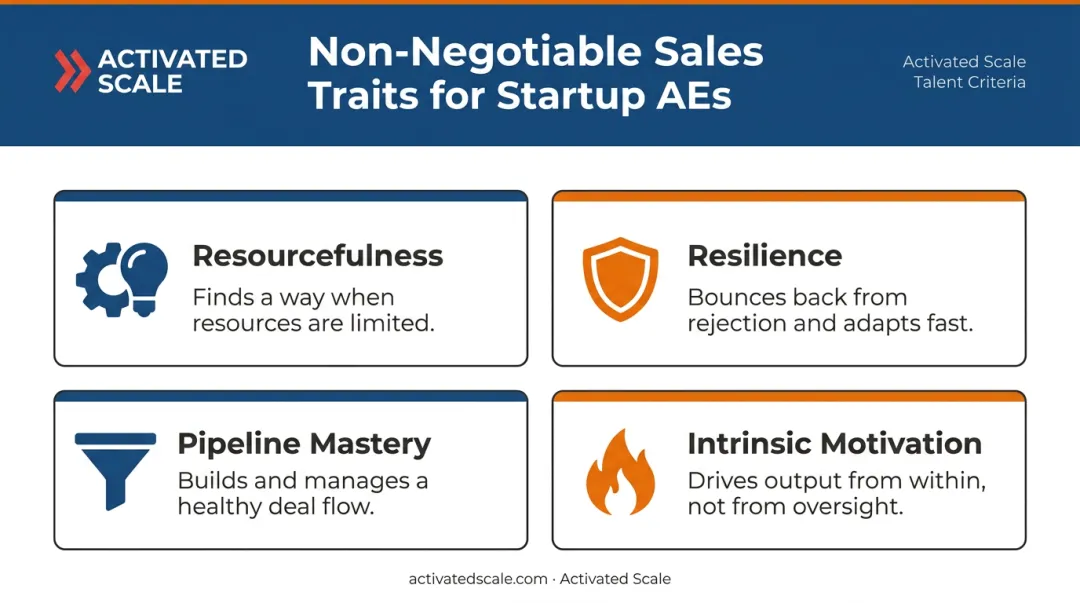 Four non-negotiable startup sales hire traits comparison table infographic