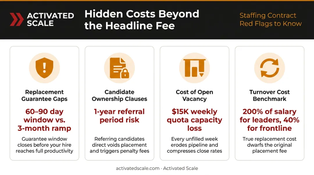 Hidden sales recruiting costs beyond headline fee including guarantees ownership and vacancy loss