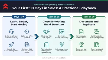 90-day founding salesperson playbook three-phase process flow infographic