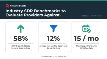 SDR performance benchmarks comparing meeting rates lead to opportunity and conversion metrics