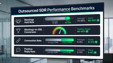 Outsourced SDR pipeline metrics benchmarks average versus good performance comparison
