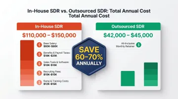 In-house SDR versus outsourced SDR annual cost comparison breakdown infographic