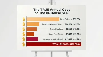 In-house SDR fully loaded annual cost breakdown totaling 130000 dollars