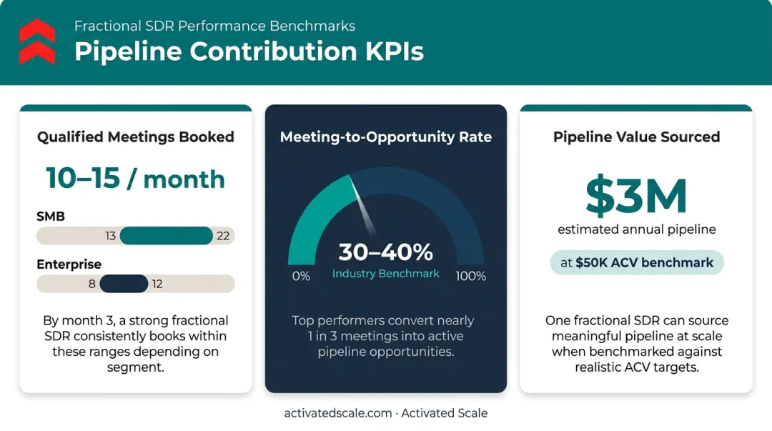 Fractional SDR pipeline contribution benchmarks qualified meetings and opportunity conversion rates