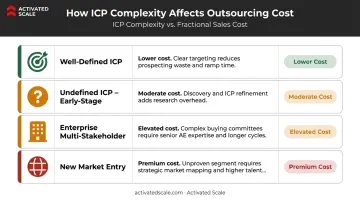 B2B sales outsourcing cost comparison table by ICP complexity and company stage