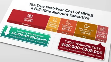 Full-time AE true first-year hiring cost breakdown versus outsourced sales team