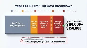 In-house SDR Year 1 total cost breakdown stacked bar chart with hidden cost categories