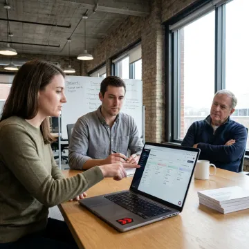 Boston startup team reviewing outsourced sales pipeline