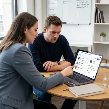 Founder reviewing sales candidates with recruiter