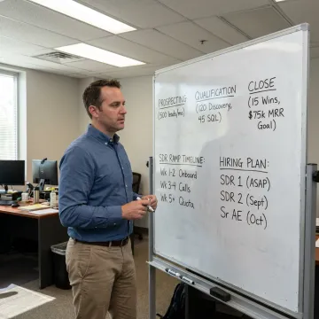 Sales leader guiding startup team through revenue planning