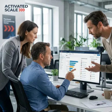 Sales team reviewing pipeline and account executive performance
