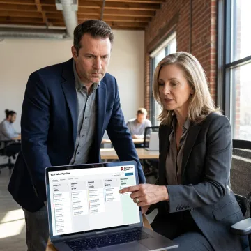 Outsourced sales executive reviewing B2B pipeline with a California SaaS founder