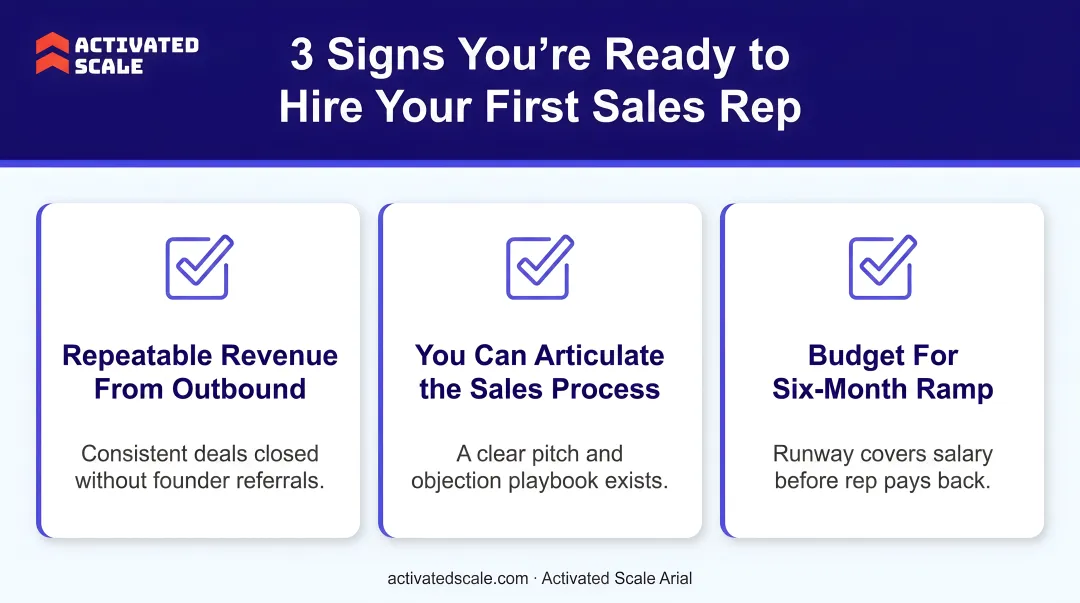 Three readiness signals checklist for hiring first SaaS sales rep