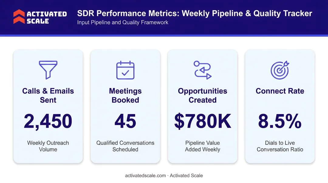 SDR performance metrics framework tracking input pipeline and quality weekly