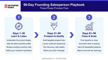 90-day founding salesperson playbook three-phase process flow infographic