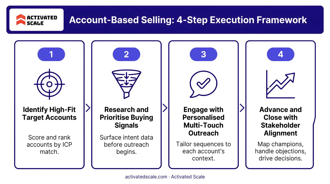 Account-based selling four-step execution framework targeting high-fit accounts