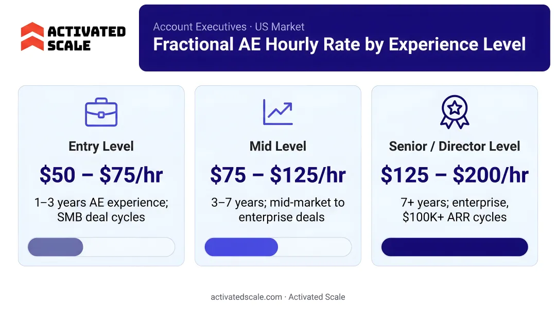 Three-tier fractional AE hourly rate comparison chart by experience level