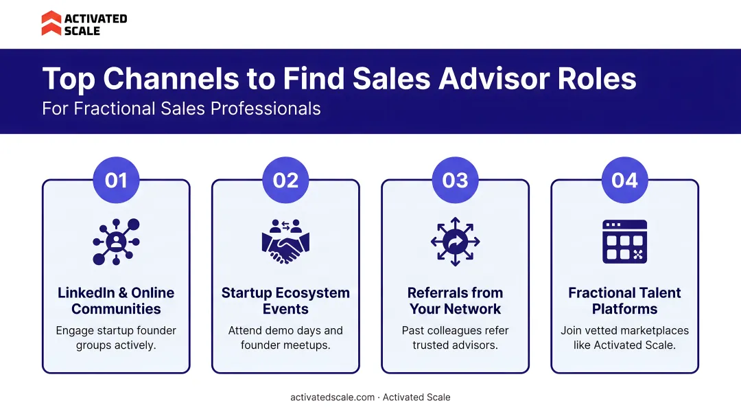 Four top channels for finding startup sales advisor opportunities and engagements