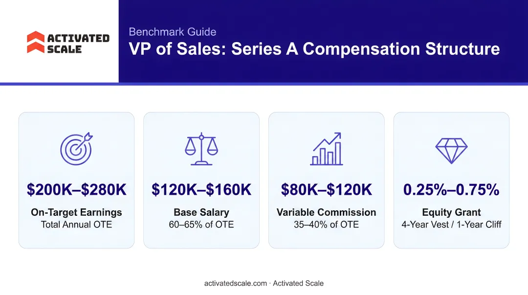 VP of Sales Series A compensation structure OTE base variable equity breakdown