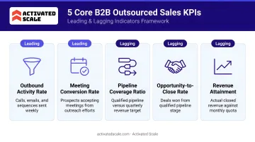 Five core B2B outsourced sales KPIs framework leading and lagging indicators