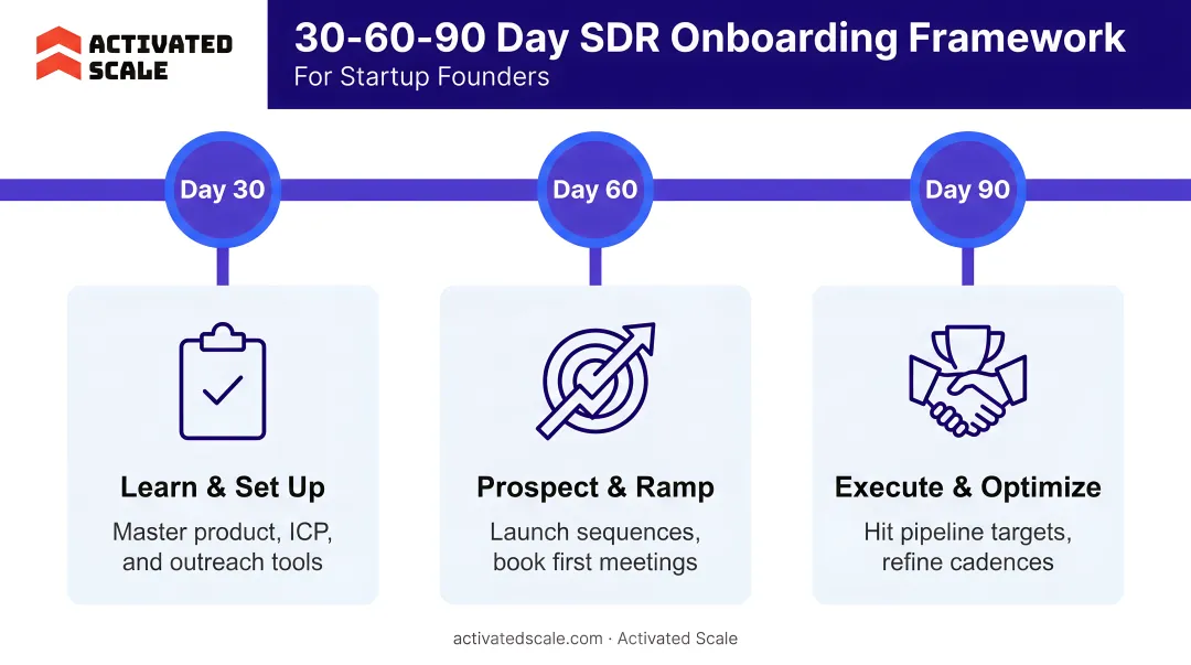 30 60 90 day SDR onboarding framework timeline for startup founders
