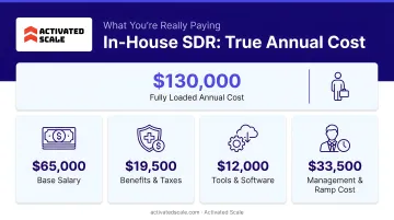In-house SDR fully loaded annual cost breakdown totaling 130000 dollars