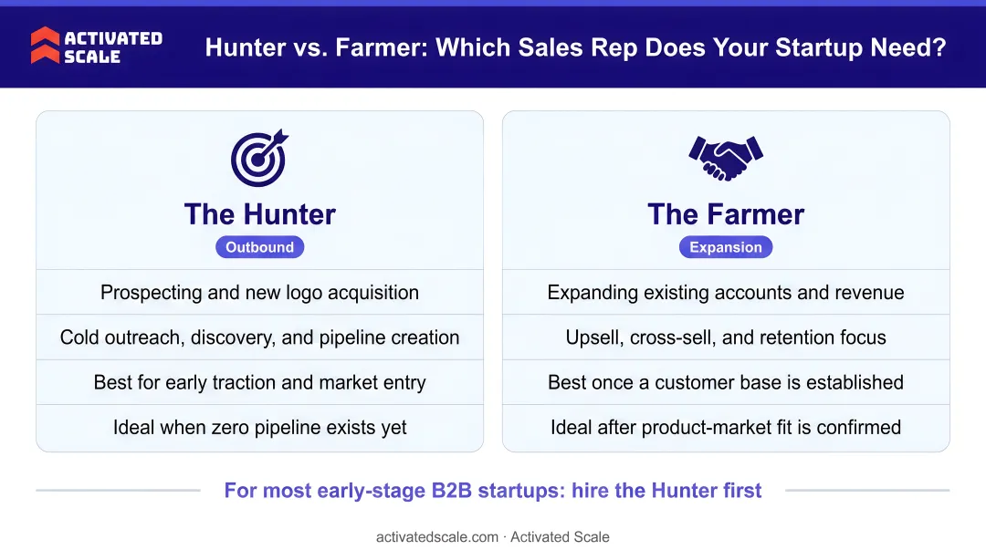 Hunter versus farmer sales rep comparison for early-stage B2B startups