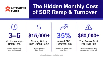 SDR ramp time and turnover hidden cost impact on monthly budget infographic